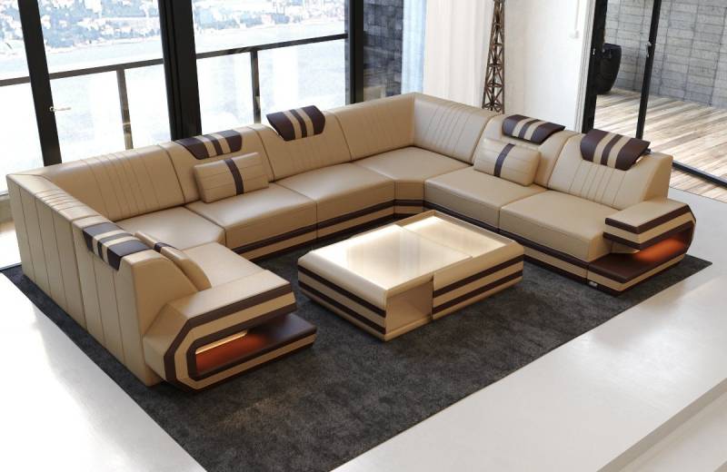 Sofa Dreams Wohnlandschaft Sofa Ledercouch Leder Ragusa U Form Ledersofa, Couch, mit LED, Designersofa von Sofa Dreams