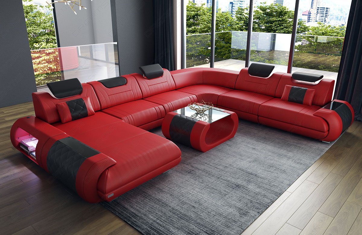 Sofa Dreams Wohnlandschaft Sofa Ledercouch Leder Rimini XXL U Form Ledersofa, Couch, mit LED, wahlweise mit Bettfunktion als Schlafsofa, Designersofa von Sofa Dreams