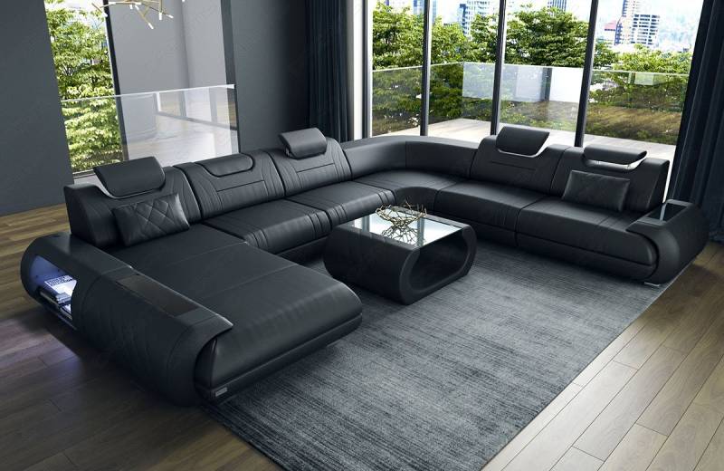 Sofa Dreams Wohnlandschaft Sofa Ledercouch Leder Rimini XXL U Form Ledersofa, Couch, mit LED, wahlweise mit Bettfunktion als Schlafsofa, Designersofa von Sofa Dreams