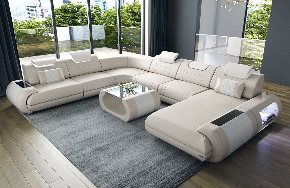 Sofa Dreams Wohnlandschaft Sofa Ledercouch Leder Rimini XXL U Form Ledersofa, Couch, mit LED, wahlweise mit Bettfunktion als Schlafsofa, Designersofa von Sofa Dreams