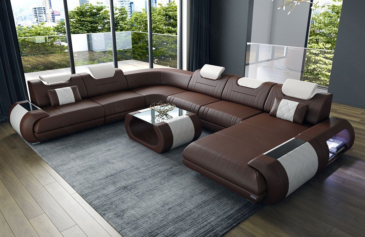 Sofa Dreams Wohnlandschaft Sofa Ledercouch Leder Rimini XXL U Form Ledersofa, Couch, mit LED, wahlweise mit Bettfunktion als Schlafsofa, Designersofa von Sofa Dreams