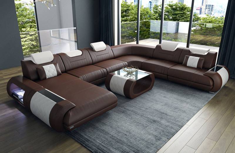 Sofa Dreams Wohnlandschaft Sofa Ledercouch Leder Rimini XXL U Form Ledersofa, Couch, mit LED, wahlweise mit Bettfunktion als Schlafsofa, Designersofa von Sofa Dreams