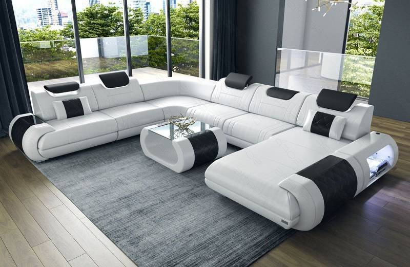 Sofa Dreams Wohnlandschaft Sofa Ledercouch Leder Rimini XXL U Form Ledersofa, Couch, mit LED, wahlweise mit Bettfunktion als Schlafsofa, Designersofa Sofa Dreams Wohnlandschaft Sofa Ledercouch Leder Rimini XXL U Form Ledersofa, Couch, mit LED, wahlweise mit Bettfunktion als Schlafsofa, Designersofa von Sofa Dreams