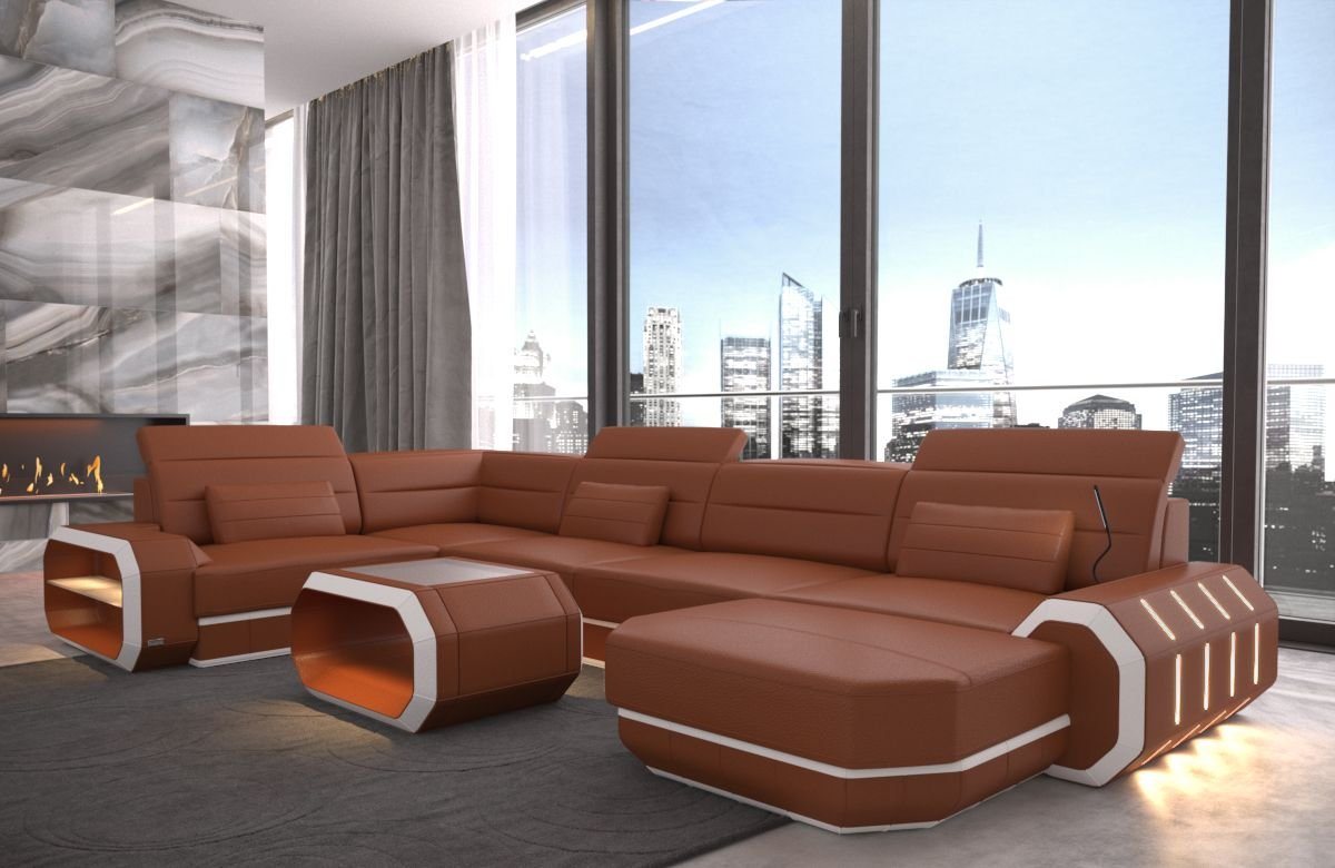 Sofa Dreams Wohnlandschaft Sofa Ledercouch Leder Roma U Form Ledersofa, Couch, mit LED, wahlweise mit Bettfunktion als Schlafsofa, Designersofa von Sofa Dreams