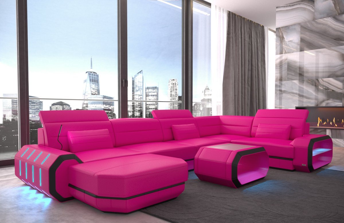 Sofa Dreams Wohnlandschaft Sofa Ledercouch Leder Roma U Form Ledersofa, Couch, mit LED, wahlweise mit Bettfunktion als Schlafsofa, Designersofa von Sofa Dreams