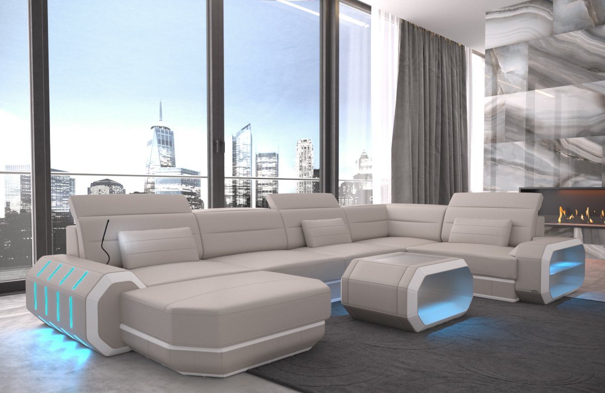 Sofa Dreams Wohnlandschaft Sofa Ledercouch Leder Roma U Form Ledersofa, Couch, mit LED, wahlweise mit Bettfunktion als Schlafsofa, Designersofa von Sofa Dreams