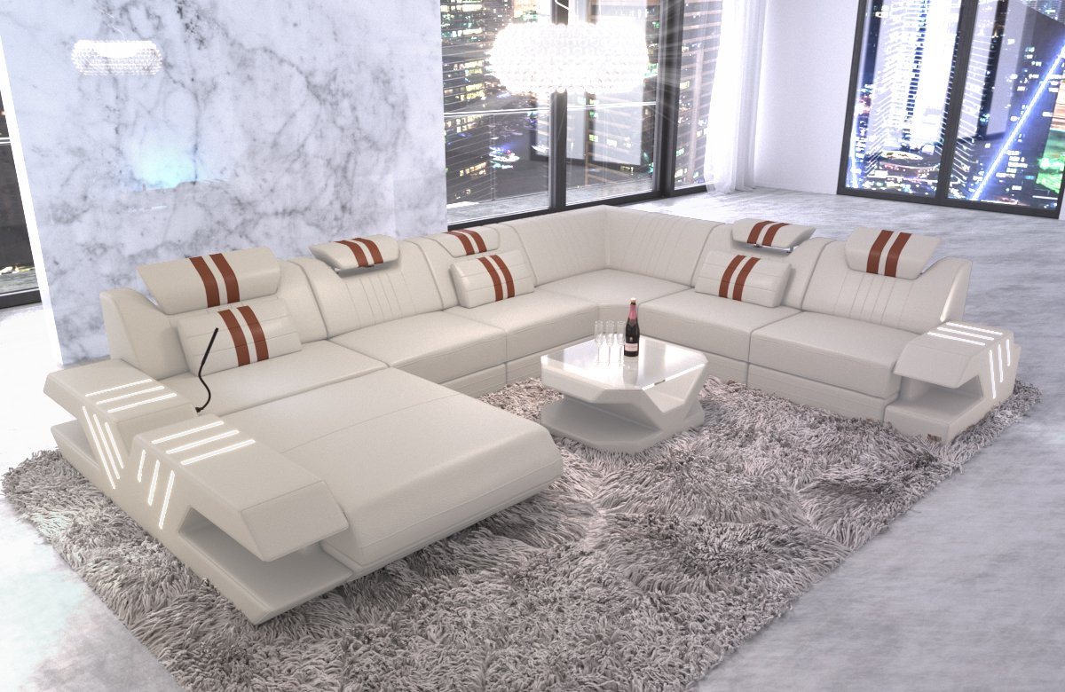 Sofa Dreams Wohnlandschaft Sofa Ledercouch Leder Venedig XXL U Form Ledersofa, Couch, mit LED, wahlweise mit Bettfunktion als Schlafsofa, Designersofa von Sofa Dreams