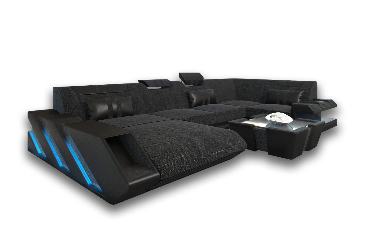 Sofa Dreams Wohnlandschaft Sofa Stoff Couch Apollonia U Form Polster Stoffsofa, mit LED, wahlweise mit Bettfunktion als Schlafsofa, Designersofa von Sofa Dreams