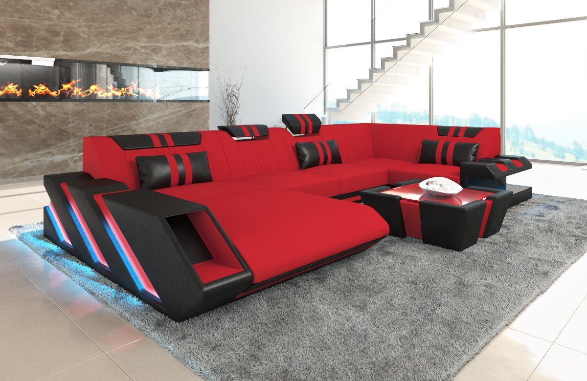 Sofa Dreams Wohnlandschaft Sofa Stoff Couch Apollonia U Form Polster Stoffsofa, mit LED, wahlweise mit Bettfunktion als Schlafsofa, Designersofa von Sofa Dreams