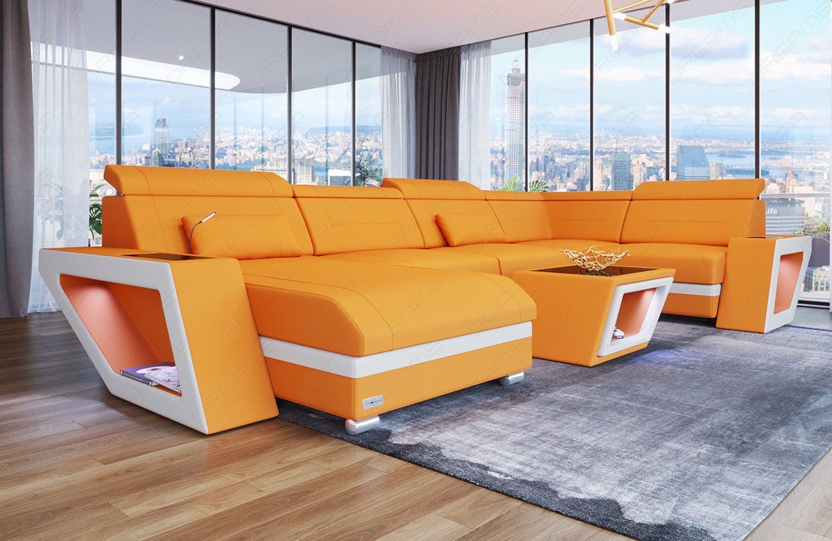 Sofa Dreams Wohnlandschaft Stoff Couch Stoffsofa Catania U Form Polstersofa, Mikrofaser, mit LED, Stauraum, USB Anschluss, Ottomane von Sofa Dreams