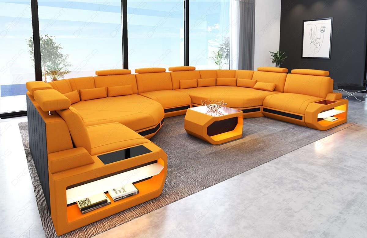 Sofa Dreams Wohnlandschaft Stoff Polster Sofa Couch Asti, Mikrofaser, XXL U Form Stoffsofa mit LED, USB-Anschluss, Designersofa von Sofa Dreams