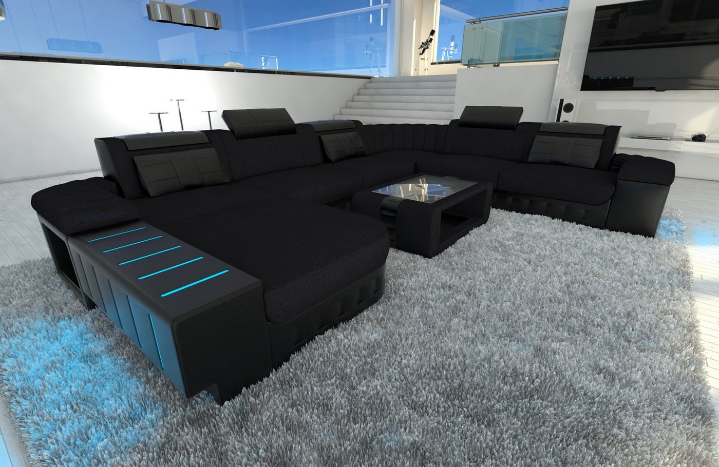 Sofa Dreams Wohnlandschaft Stoff Polster Sofa Couch Bellagio XXL U Form Stoff Sofa, mit LED, wahlweise mit Bettfunktion als Schlafsofa, Designersofa von Sofa Dreams