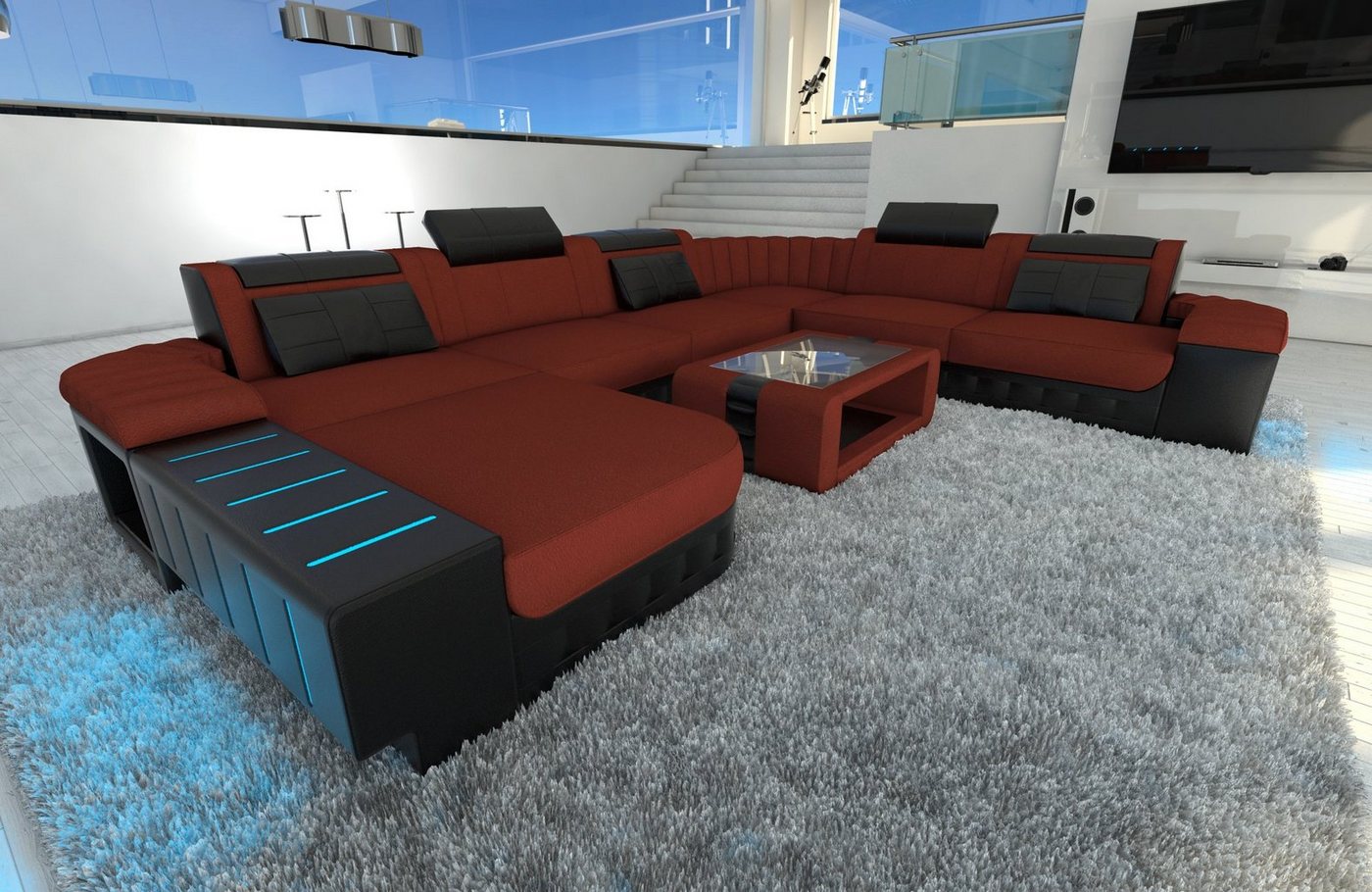 Sofa Dreams Wohnlandschaft Stoff Polster Sofa Couch Bellagio XXL U Form Stoff Sofa, mit LED, wahlweise mit Bettfunktion als Schlafsofa, Designersofa von Sofa Dreams