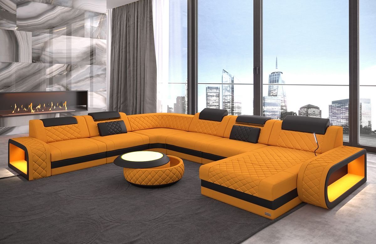 Sofa Dreams Wohnlandschaft Stoff Polstercouch Sofa Berlin XXL U Form Stoffsofa, mit LED, wahlweise mit Bettfunktion als Schlafsofa, Designersofa von Sofa Dreams