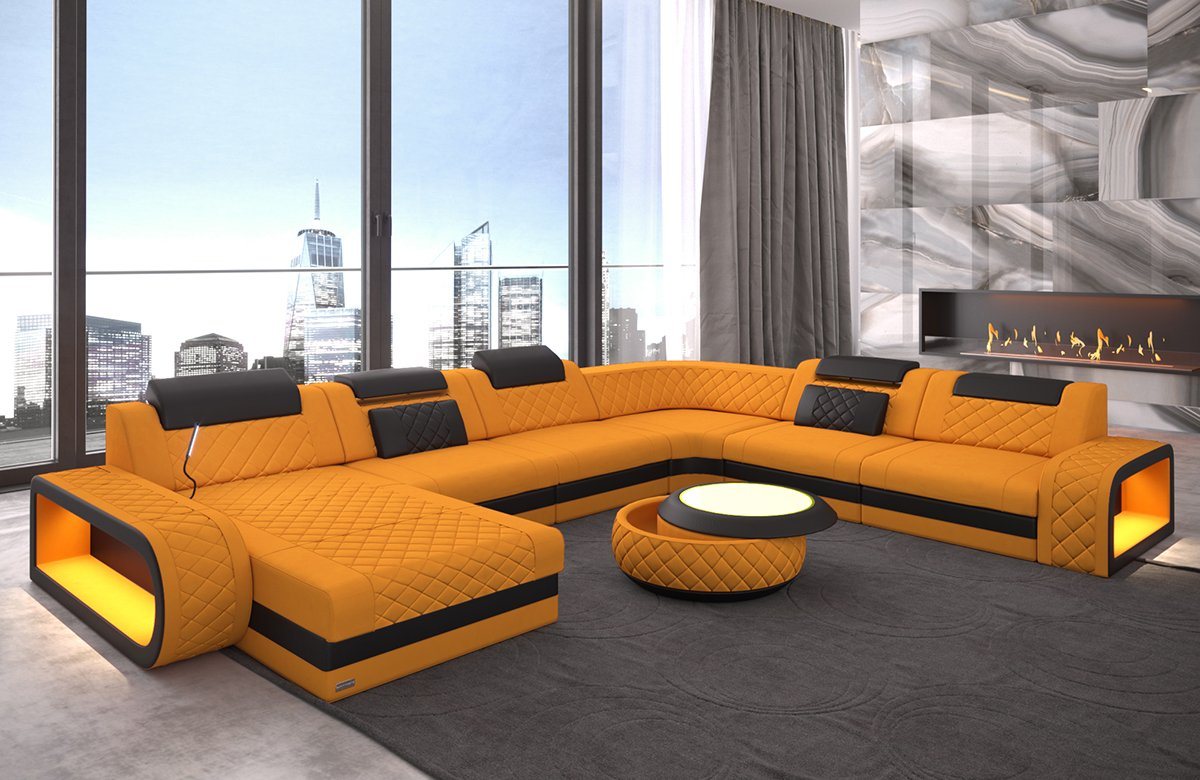 Sofa Dreams Wohnlandschaft Stoff Polstercouch Sofa Berlin XXL U Form Stoffsofa, mit LED, wahlweise mit Bettfunktion als Schlafsofa, Designersofa von Sofa Dreams