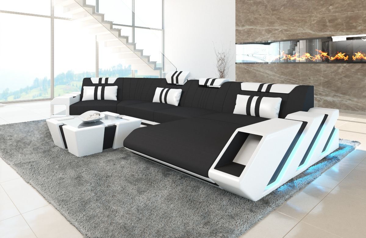 Sofa Dreams Wohnlandschaft Stoff Sofa Apollonia C Form Stoffsofa Polster Couch Sofa, mit LED, wahlweise mit Bettfunktion als Schlafsofa, Designersofa von Sofa Dreams