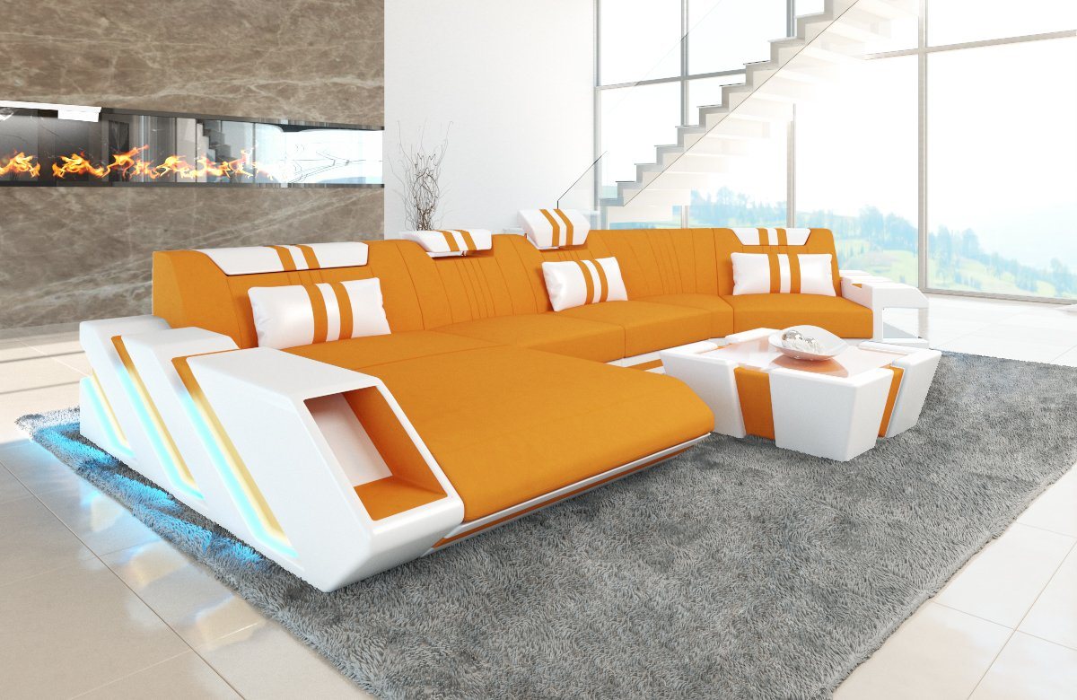 Sofa Dreams Wohnlandschaft Stoff Sofa Apollonia C Form Stoffsofa Polster Couch Sofa, mit LED, wahlweise mit Bettfunktion als Schlafsofa, Designersofa von Sofa Dreams