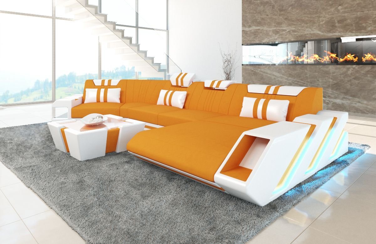 Sofa Dreams Wohnlandschaft Stoff Sofa Apollonia C Form Stoffsofa Polster Couch Sofa, mit LED, wahlweise mit Bettfunktion als Schlafsofa, Designersofa von Sofa Dreams