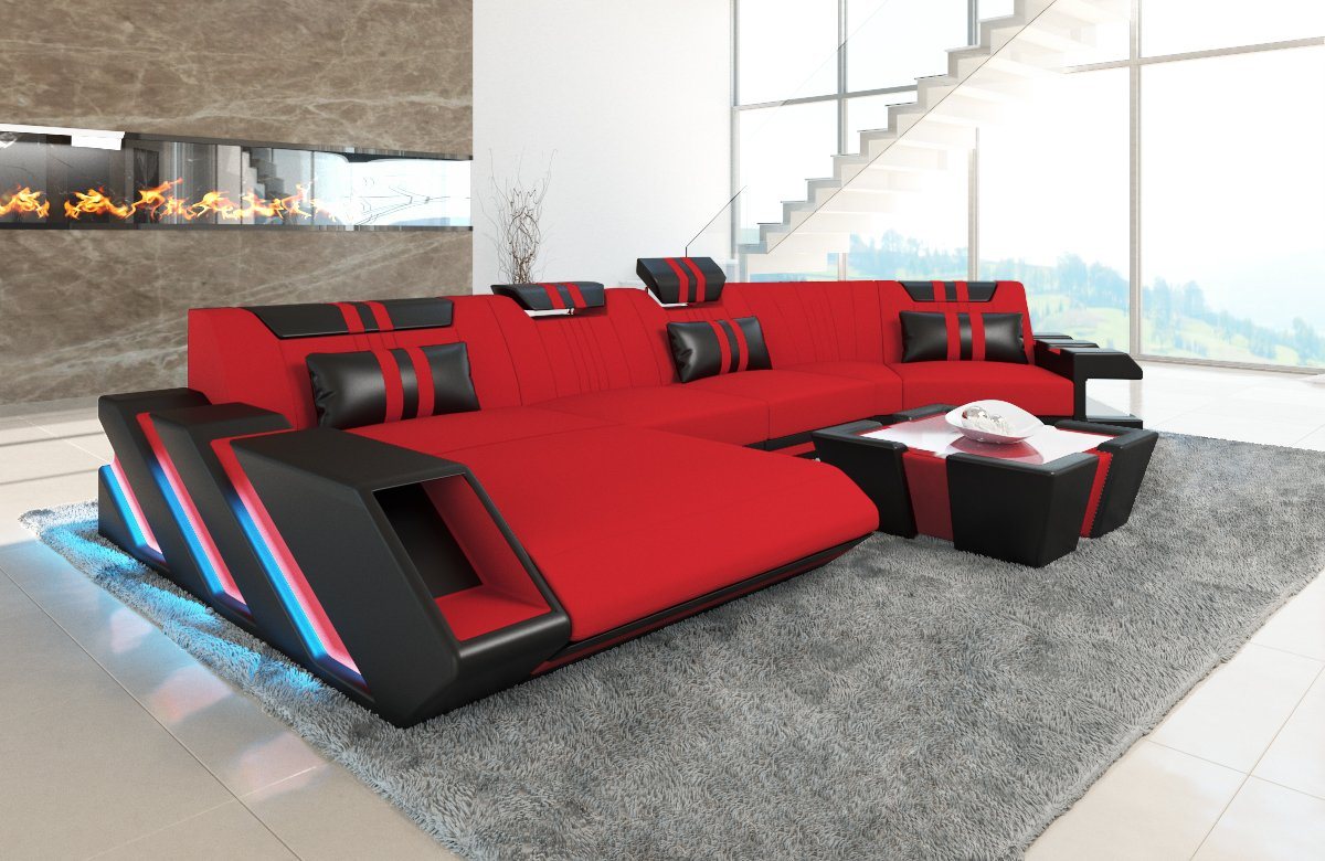 Sofa Dreams Wohnlandschaft Stoff Sofa Apollonia C Form Stoffsofa Polster Couch Sofa, mit LED, wahlweise mit Bettfunktion als Schlafsofa, Designersofa von Sofa Dreams