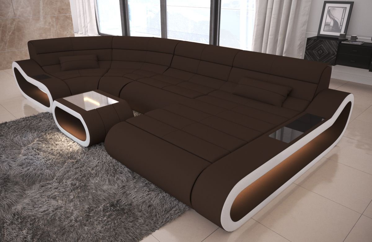 Sofa Dreams Wohnlandschaft Stoffsofa Couch Polstersofa Concept U Form Stoff Sofa, mit LED, Designersofa mit ergonomischer Rückenlehne von Sofa Dreams