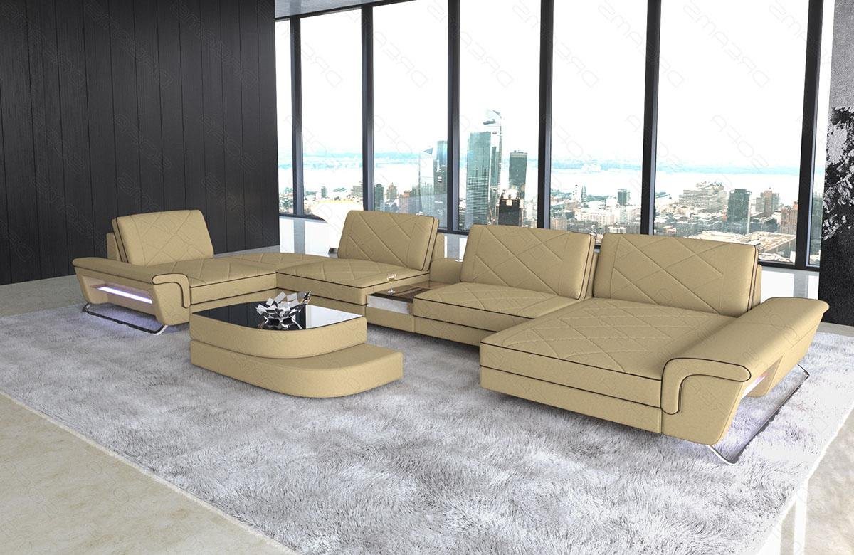 Sofa Dreams Wohnlandschaft Stoffsofa Couch Polstersofa Stoff Bari U Form Polster Sofa, Mikrofaser, mit LED, USB_Anschluss, Stauraum, Designersofa von Sofa Dreams