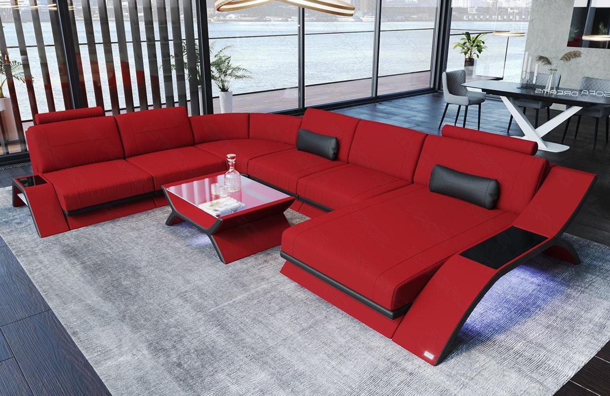 Sofa Dreams Wohnlandschaft Stoffsofa Couch Stoff Calabria XXL U Form Polstersofa, Mikrofaser, mit LED, Stauraum, USB_Anschluss, Designersofa von Sofa Dreams