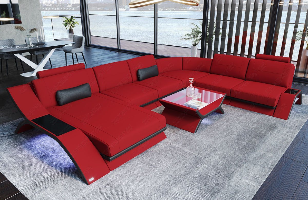 Sofa Dreams Wohnlandschaft Stoffsofa Couch Stoff Calabria XXL U Form Polstersofa, Mikrofaser, mit LED, Stauraum, USB_Anschluss, Designersofa von Sofa Dreams