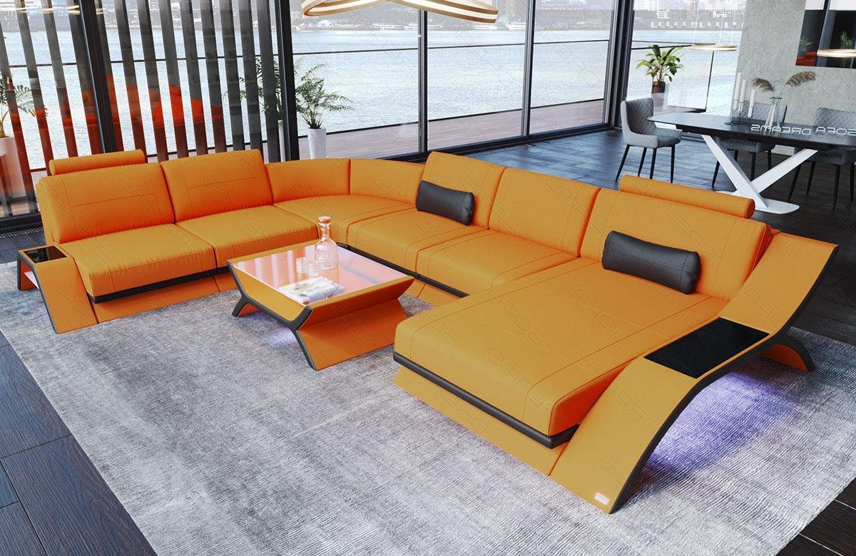 Sofa Dreams Wohnlandschaft Stoffsofa Couch Stoff Calabria XXL U Form Polstersofa, Mikrofaser, mit LED, Stauraum, USB_Anschluss, Designersofa von Sofa Dreams