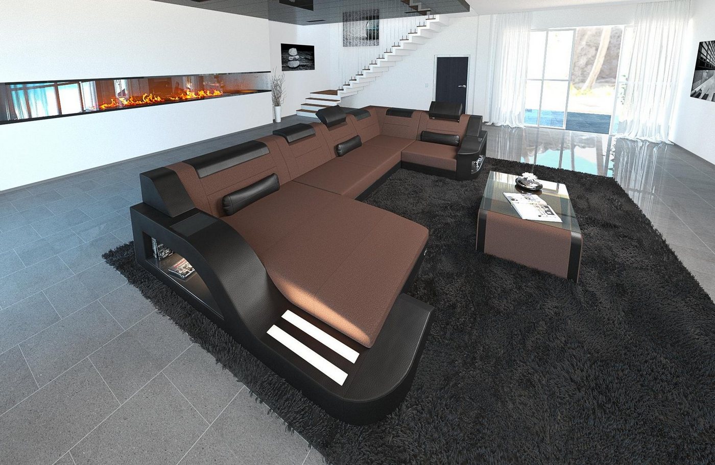 Sofa Dreams Wohnlandschaft Stoffsofa Couch Stoff Polster Palermo U Form Sofa, mit LED, ausziehbare Bettfunktion, USB-Anschluss, Designersofa Sofa Dreams Wohnlandschaft Stoffsofa Couch Stoff Polster Palermo U Form Sofa, mit LED, ausziehbare Bettfunktion, USB-Anschluss, Designersofa von Sofa Dreams