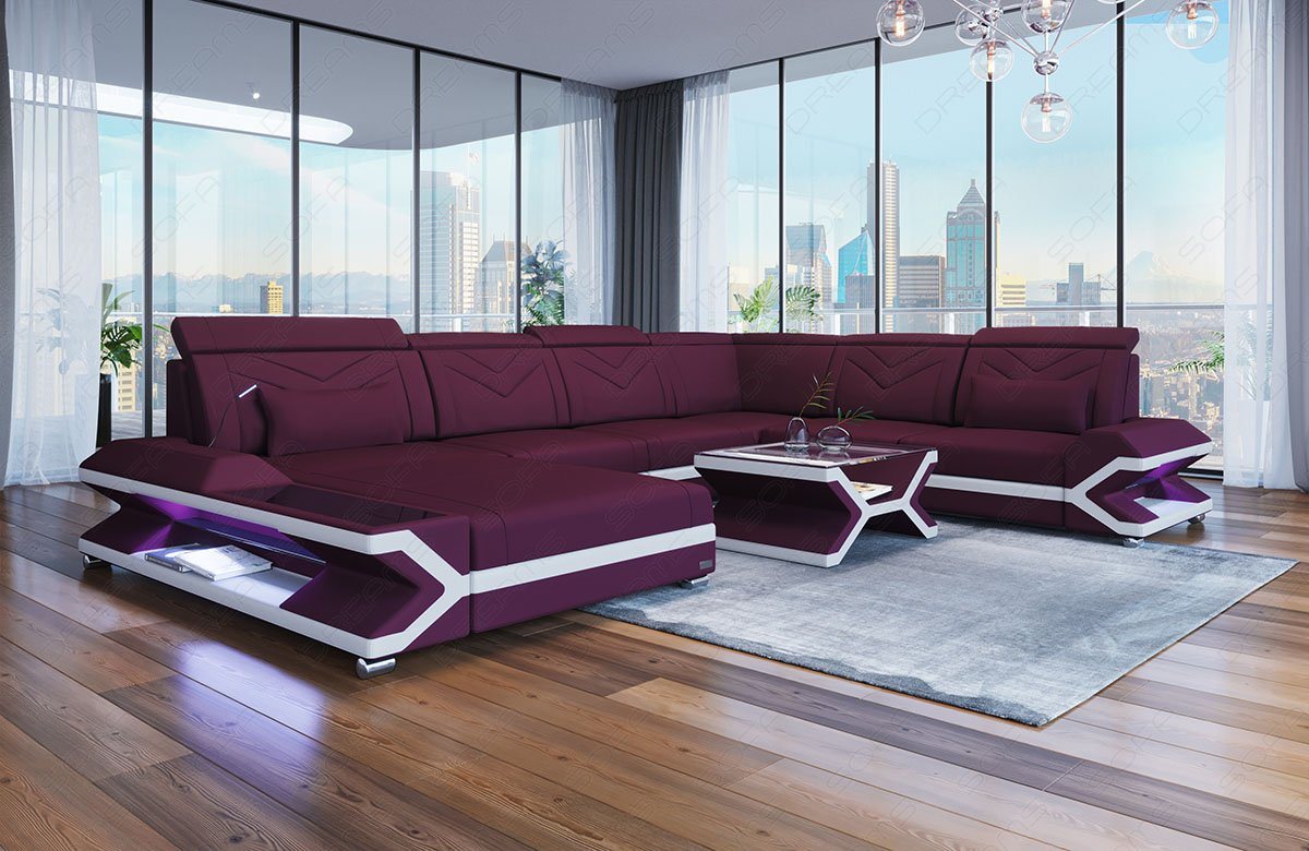 Sofa Dreams Wohnlandschaft Stoffsofa Polster Stoff Couch Napoli XXL U Form Stoffsofa, mit LED, Schlafsofa Betfunktion, USB-Anschluss, Designersofa von Sofa Dreams