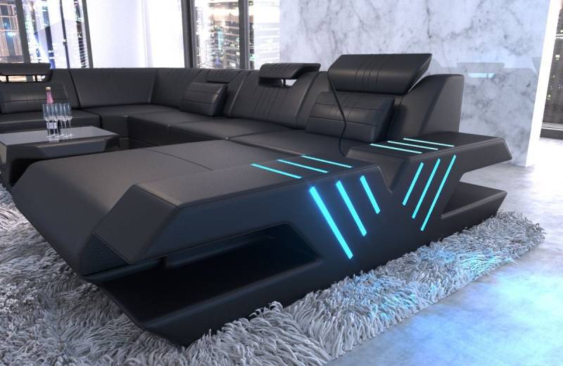 Sofa Dreams Wohnlandschaft Venedig XXL Leder, Couch, mit LED, wahlweise mit Bettfunktion als Schlafsofa, Designersofa von Sofa Dreams