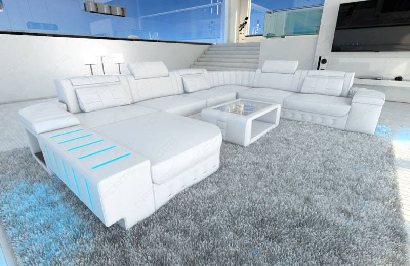 Sofa Dreams Wohnlandschaft Bellagio XXL Mini Leder, Designersofa, Couch, 6-Sitzer, LED-Beleuchtung, Sofa, Ottomane - Ausrichtung wählbar von Sofa Dreams