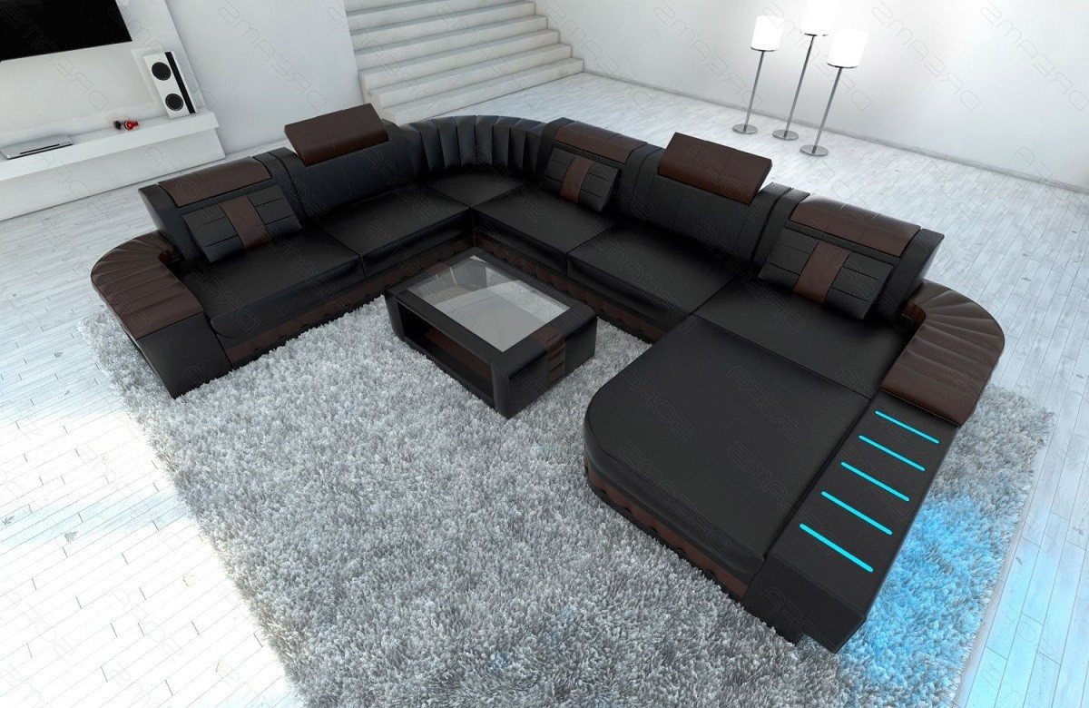 Sofa Dreams Wohnlandschaft XXL Ledersofa Bellagio U Form Mini, Designersofa, Sofa mit LED Licht und USB von Sofa Dreams