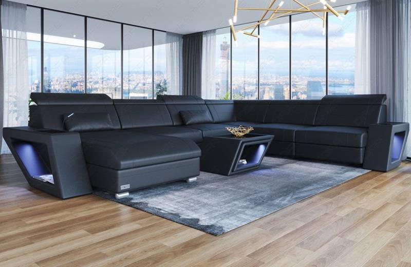 Sofa Dreams Wohnlandschaft Leder Sofa Catania XXL Mini, LED-Beleuchtung, Design-Couch, 6-Sitzer, Ausrichtung Ottomane wählbar von Sofa Dreams