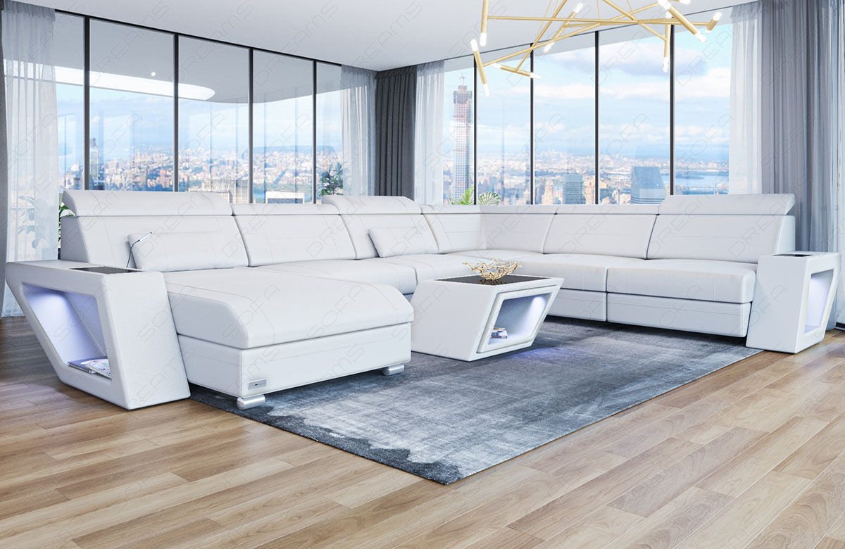 Sofa Dreams Wohnlandschaft Leder Sofa Catania XXL Mini, LED-Beleuchtung, Design-Couch, 6-Sitzer, Ausrichtung Ottomane wählbar von Sofa Dreams