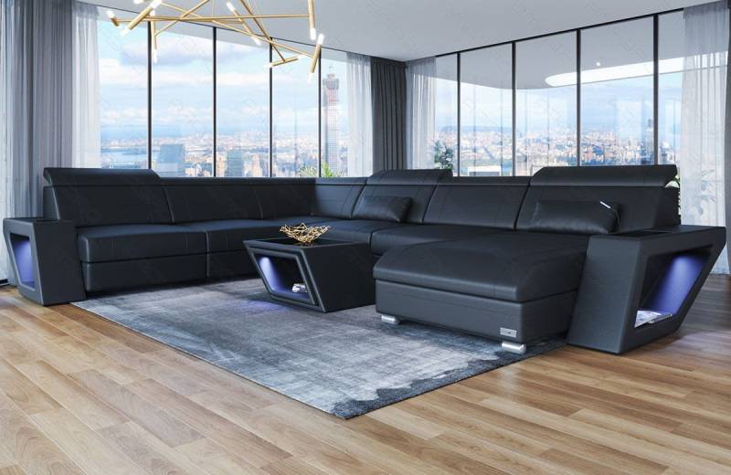 Sofa Dreams Wohnlandschaft Leder Sofa Catania XXL Mini, LED-Beleuchtung, Design-Couch, 6-Sitzer, Ausrichtung Ottomane wählbar von Sofa Dreams