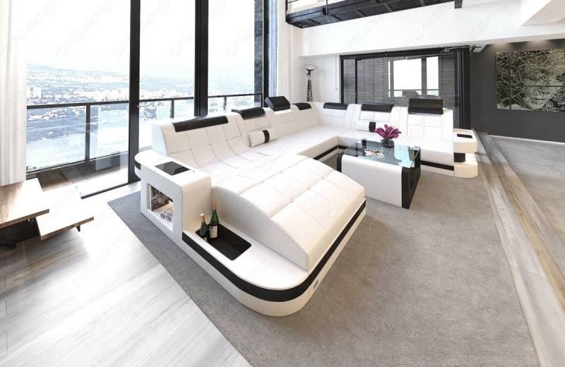 Sofa Dreams Wohnlandschaft XXL Ledersofa Wave U Form Mini, Designersofa von Sofa Dreams