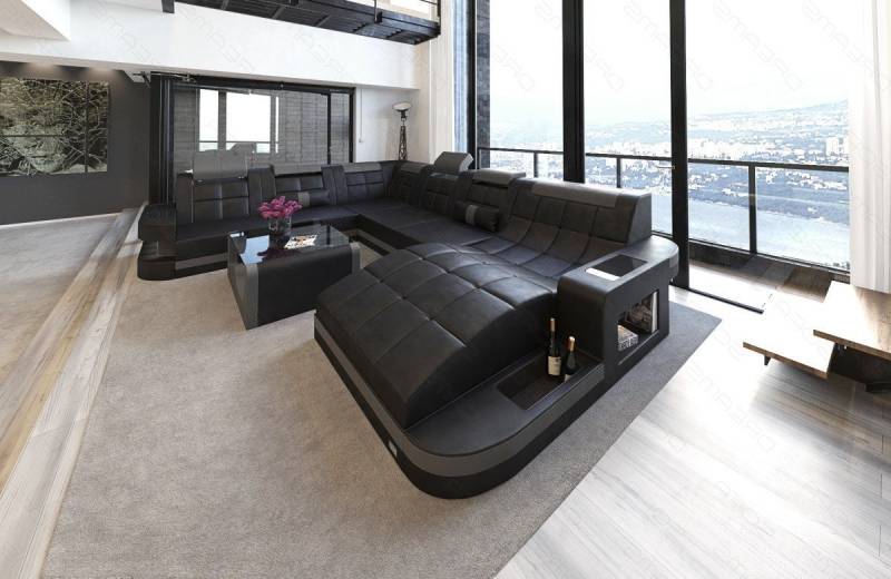 Sofa Dreams Wohnlandschaft XXL Ledersofa Wave U Form Mini, Designersofa von Sofa Dreams