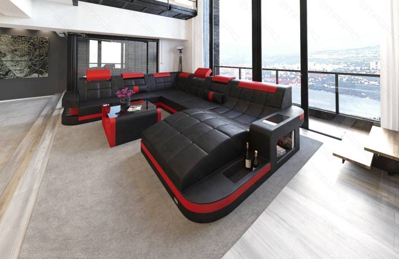 Sofa Dreams Wohnlandschaft XXL Ledersofa Wave U Form Mini, Designersofa von Sofa Dreams