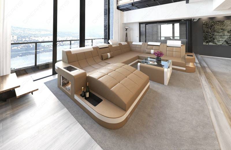 Sofa Dreams Wohnlandschaft XXL Ledersofa Wave U Form Mini, Designersofa von Sofa Dreams