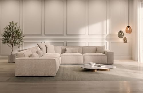Sofa Formenta in L Form als Ecksofa Stoffsofa in Samt oder Strukturstoff/Webstoff (Beige, Strukturstoff) von Sofa Dreams