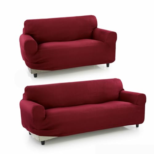 Sofakover® Super elastischer Sofabezug, 2er-Pack, für 3- und 2-Sitzer, atmungsaktiv, bequem und langlebig, einfach anzubringen, 2+3-Sitzer, Bordeaux von Sofakover