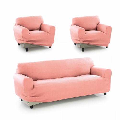 Sofakover® Super elastischer Sofabezug, atmungsaktiv, bequem und langlebig, einfach anzubringen, für 3-Sitzer und Zwei Bezüge für 1-Sitzer, Hellrosa von Sofakover