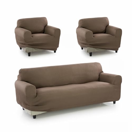 Sofakover® Super elastischer Sofabezug, atmungsaktiv, bequem und langlebig, einfach anzubringen, für 3-Sitzer und Zwei Bezüge für 1-Sitzer, Wildleder von Sofakover
