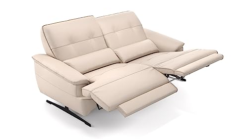 sofanella Leder 2-Sitzer PERLO - Hochwertige Zweisitzer Couch italienisches Design - Designer Ledersofa mit Relax-Sitzverstellung - Creme von sofanella