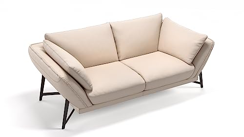 sofanella Leder 2-Sitzer Sofa Estella - Hochwertige Zweisitzer Couch italienisches Design - Designer Ledersofa ohne Funktion - Creme von sofanella