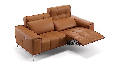sofanella Leder 2-Sitzer Sofa SALENTO - Hochwertige Zweisitzer Couch italienisches Design - Designer Ledersofa mit Relax-Sitzverstellung - Cognac von sofanella