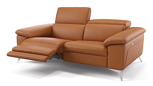 sofanella Leder 2-Sitzer Stella - Hochwertige Zweisitzer Couch italienisches Design - Designer Ledersofa mit Relax-Sitzverstellung - Cognac von sofanella