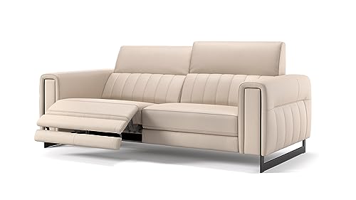 sofanella Leder 3-Sitzer LESINA - Hochwertige Dreisitzer Couch italienisches Design - Designer Ledersofa mit Relax-Sitzverstellung - Creme M: 228 Breite x 101 Tiefe von sofanella