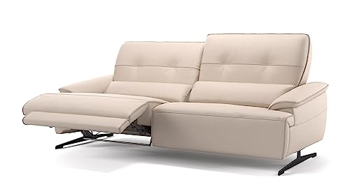 sofanella Leder 3-Sitzer PERLO - Hochwertige Dreisitzer Couch italienisches Design - Designer Ledersofa mit Relax-Sitzverstellung - Creme M: 218 Breite x 101 Tiefe von sofanella